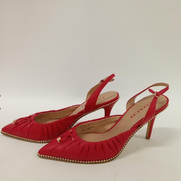 Coach Winona Red Heels With Gold Stud Details, Size 9.5, 3.25in Heel, Leather - Picture 1 of 6
